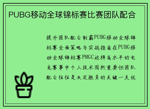 PUBG移动全球锦标赛比赛团队配合