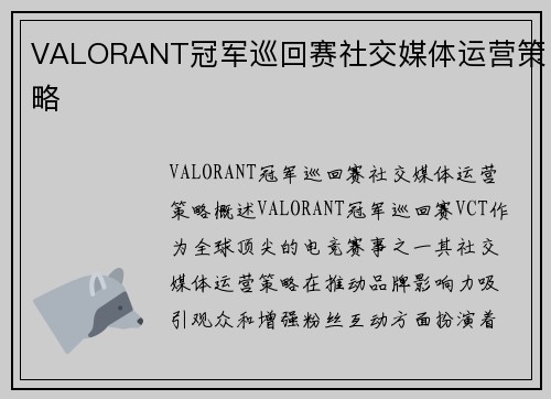 VALORANT冠军巡回赛社交媒体运营策略